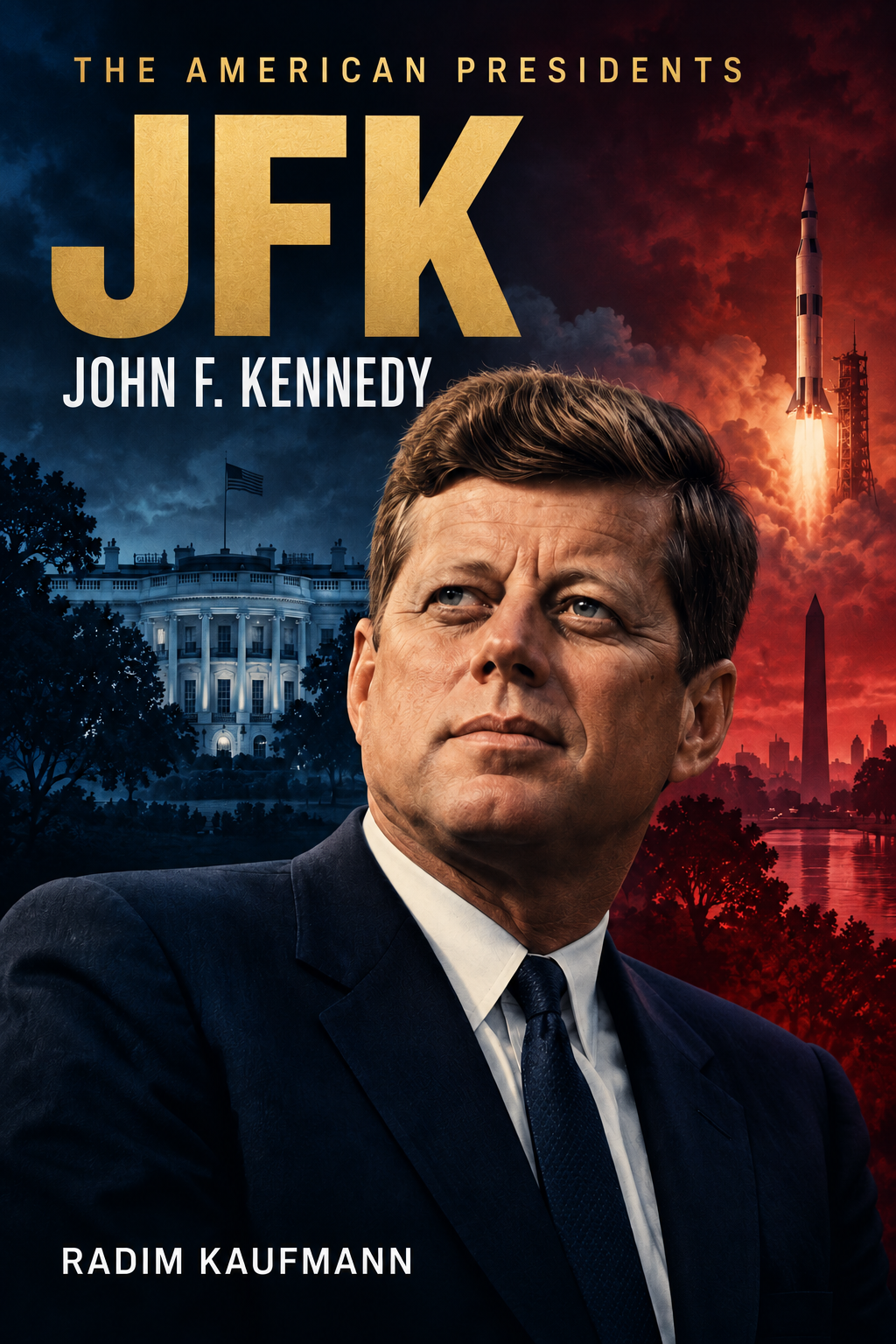 JFK — John F. Kennedy, cover by Radim Kaufmann; AI-generated illustration